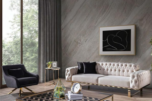 Modern Black White Chesterfield Sofa set stainless steel Furniture Stylish 3+1