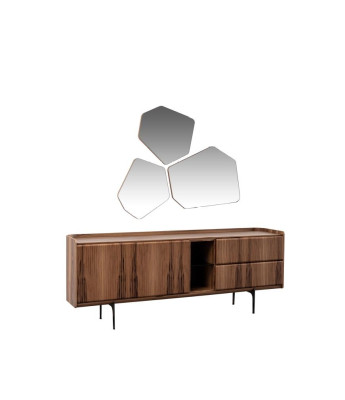 Dining room set luxury suite dining table sideboard 2x chairs mirror wood