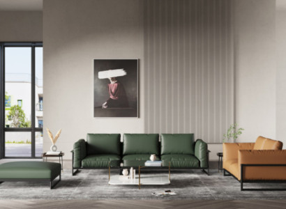 Brown-green 3+2 seater leather suite Living room Imitation leather couch set