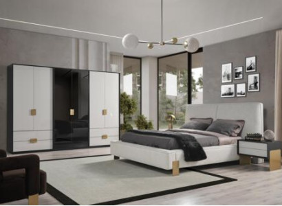 Bedroom Set Bed 2x Bedside tables Wardrobe Luxury new 4tlg.Wood