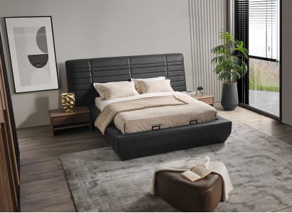 Bedroom Set Bed 2x Bedside tables Black Luxury new 3tlg Design Wood