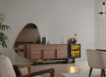 Dining room Sideboard with Mirror Brown Chest of drawers Sideboard Wood Shelf
