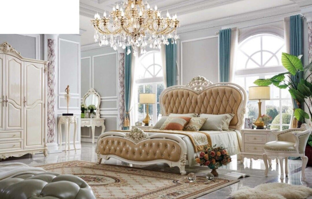 Classic s Bedroom Hotel Bed Baroque Furniture Beds Suite Bedside table 3-piece