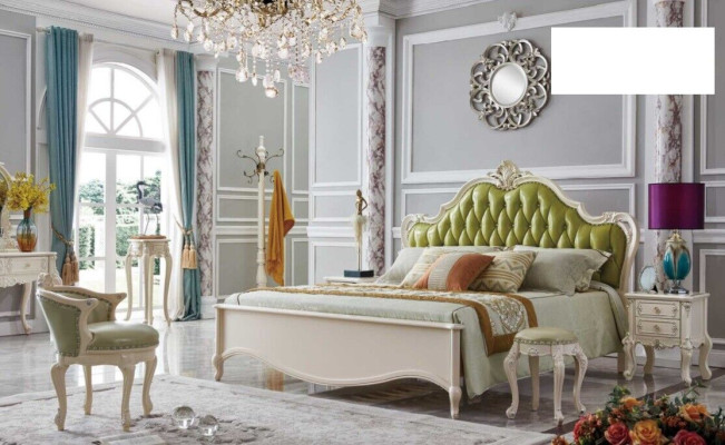 Chesterfield Bedroom Set Suite Bed + 2x Bedside table Complete Sets Baroque