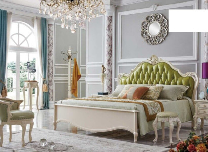 Chesterfield Bedroom Set Suite Bed + 2x Bedside table Complete Sets Baroque