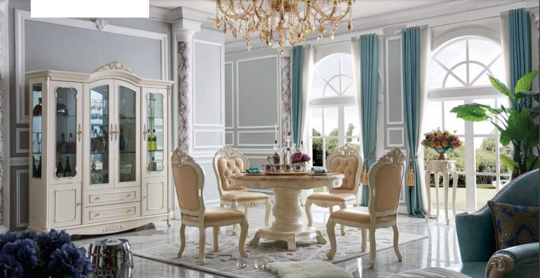 Classic Dining room Suite Table Chair Set Display case Dining set Chairs 5pcs