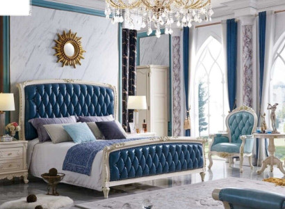 Bedroom Furniture Baroque Rococo Set 3pcs. Set Furnishings Hotel Wood Leather new