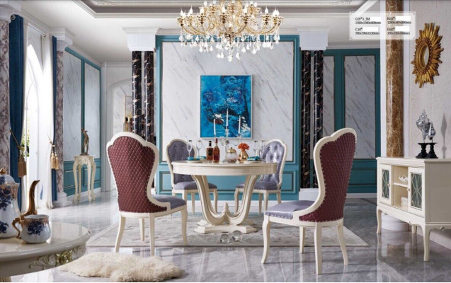 Dining set Dining table Table Suite Group Tables 4x armchair set Chair Round 5pcs