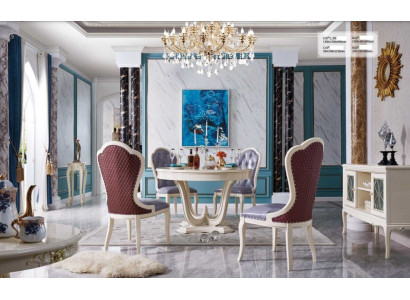 Dining set Dining table Table Suite Group Tables 4x armchair set Chair Round 5pcs