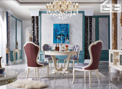 Dining set Dining table Table Suite Group Tables 4x armchair set Chair Round 5pcs
