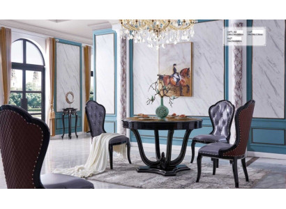 Dining set Dining table Suite wooden table x4 Chesterfield armchairs set 5 pieces. Group
