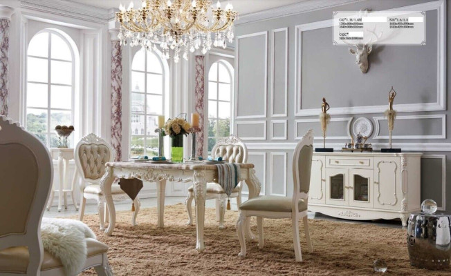 Classic Baroque style Dining set AltWhite Dining table with x4 Dining room armchairs 5pcs.