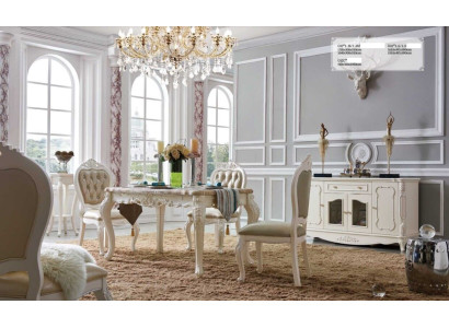 Classic Baroque style Dining set AltWhite Dining table with x4 Dining room armchairs 5pcs.