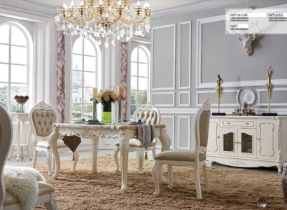 Classic Baroque style Dining set AltWhite Dining table with x4 Dining room armchairs 5pcs.