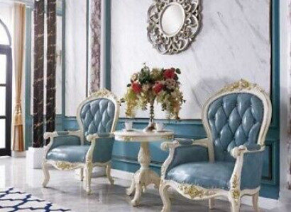 Living room Set Sofa Armchair Chesterfield Side table Baroque Rococo Furniture 3pcs.