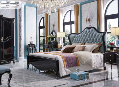 Bedroom Furniture Baroque Rococo Set 3pcs. Set Hotel Wood Leather new Furnishings