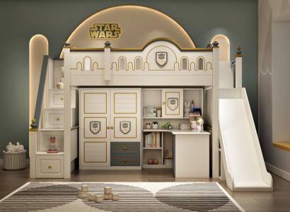 Bed Childrens room Beds Floors Childrens bed Loft bed with slide Wood Wardrobe new