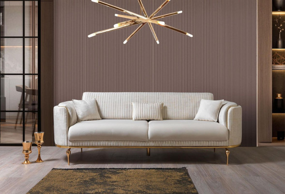 Modern Living room Sofa Luxury White Sofas Upholstered Seat 3 Seater