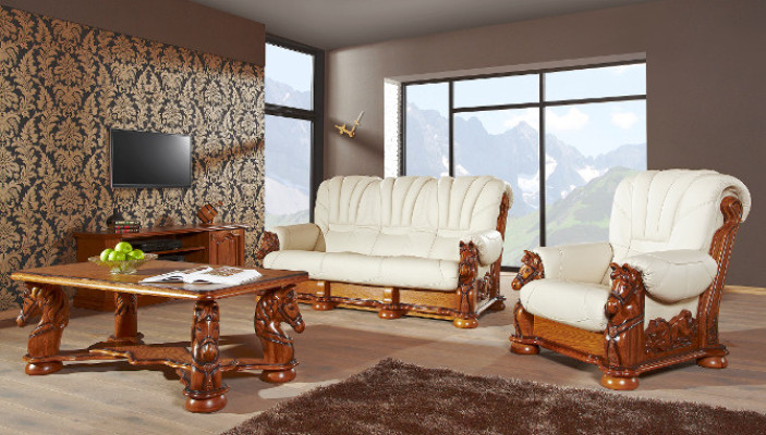 Classic Sofa set Couch Upholstery Suite Seat Sofa Leather Wood 3+2+2 Set