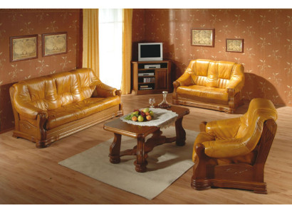Living room Leather Wood Furniture Suite 3+2+1 Sofa Couch Upholstery Seat