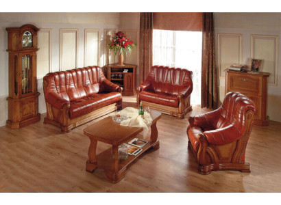 Antique Style Leather Sofa Couch Sofa Set 3+1+1 Seater Leather Italian Upholstery