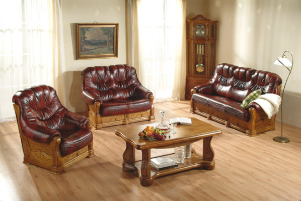 Classic Sofa set Couch Upholstery Sofa 100% Genuine Leather Wood 3+1