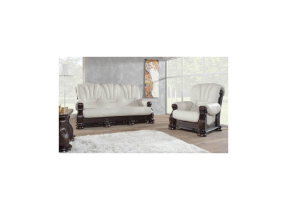 Three Seater Sofa Leather Couch Wood Upholstery Classic Carved Couches Sofas