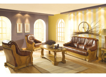 Antique style leather sofa couch sofa set 3+1+1 seater Italian leather upholstery