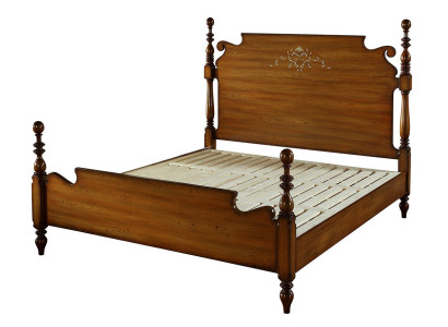 Nostalgic bed made from real wood with artistic turned elements