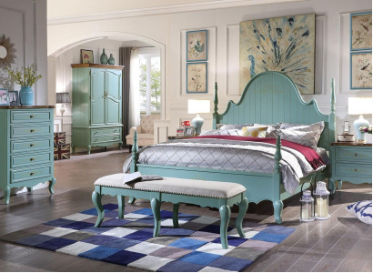 Luxury Bedroom Bed Real Wood Furniture Wood Beds country house style Double new
