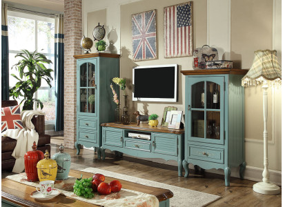 Country house style Wall unit Living room Display case Sideboard TV cabinet Wood Wardrobe Furniture 3pcs.