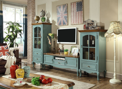 Country house style Wall unit Living room Display case Sideboard TV cabinet Wood Wardrobe Furniture 3pcs.