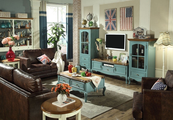 Country house style Wall unit Living room Display case Sideboard TV cabinet Wood Wardrobe Furniture 3pcs.