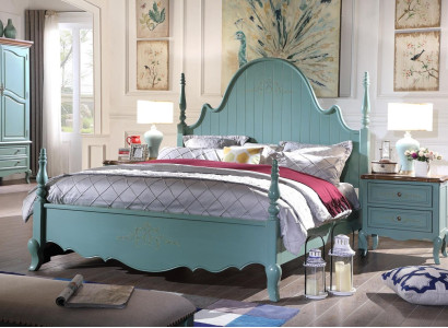Landhfrom  Bedroom Blue Bed Wood Classic Furniture Beds 180x200cm Set new