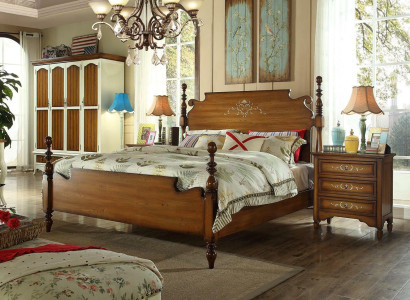 Design Bedroom 3-piece Bed 2x Bedside table American Luxury Beds Set Furniture
