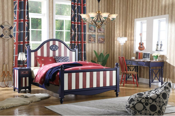 America Bed Childrens room Beds Bedroom Wood Real wood Furniture Blue Design