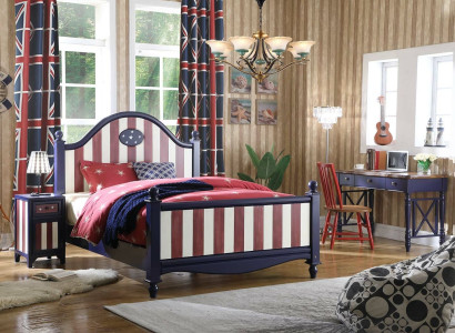 America Bed Childrens room Beds Bedroom Wood Real wood Furniture Blue Design