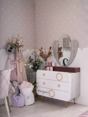 Luxury Childrens room Set Bed Wardrobe Shelf Children Furniture Wood Pink 8pcs