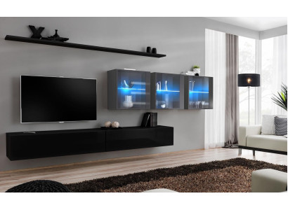 Wall unit set 7 pieces modern living room furniture TV lowboard design wall shelves complete