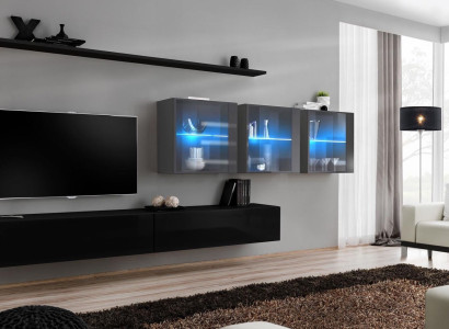 Wall unit set 7 pieces modern living room furniture TV lowboard design wall shelves complete
