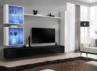 Wall unit Set White wall cabinet Complete TV lowboard Wall Shelf Living room furniture