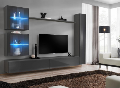 Luxury Complete Wall unit Gray Furniture Designer Set Furnishings Sideboard Modern