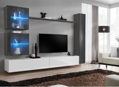 Designer Wall unit Modern TV Lowboard Living Furniture Gray Furnishings Sideboard