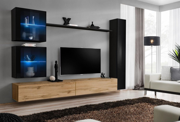 Luxury Black 3x Wall Wardrobe Wall unit TV Stand Modern Design Set 6pcs new