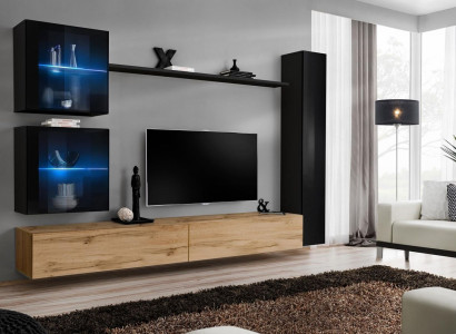 Luxury Black 3x Wall Wardrobe Wall unit TV Stand Modern Design Set 6pcs new