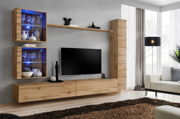 Brown Wall unit Hanging Wardrobe Designer TV Lowboard Furnishings Shelf Modern