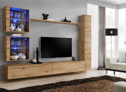 Brown Wall unit Hanging Wardrobe Designer TV Lowboard Furnishings Shelf Modern