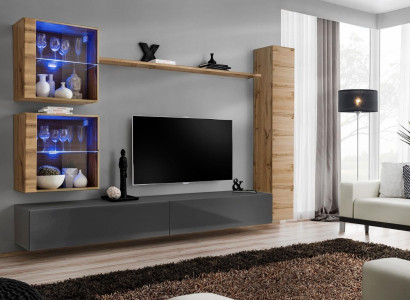 Brown Luxury Living room Wall unit Furniture 3x wall cabinet TV lowboard Furnishings