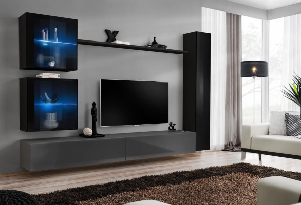 Black wall cabinet Designer Wall unit Luxury Living room furniture Wall Shelf