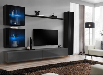 Black wall cabinet Designer Wall unit Luxury Living room furniture Wall Shelf